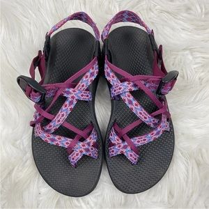 Chaco ZCloud X2 Remix Sandal Poplin Black Purple Diamond Print Women's Size 8